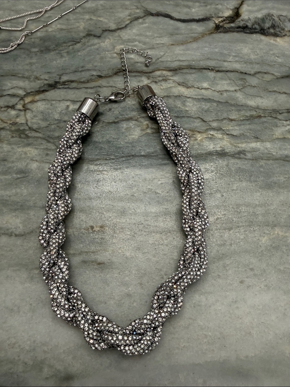 Braided Crystal Statement Necklace in Silver